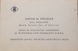 Figure 1: Anton M. Springer’s business card, undated, Springer family papers