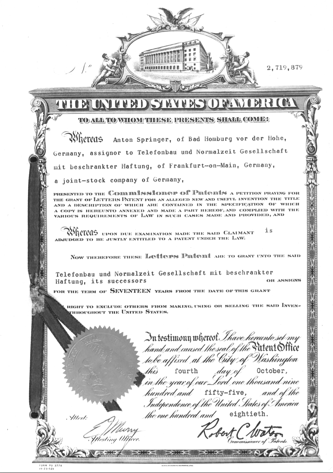 United States of America Patent Nr. 2,719,879
