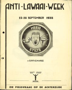 Figure 2: Flyer for “Anti-Noise Week,” September 23–28, 1935, The Hague. From Archives Sound Foundation (Geluidstichting), stored at the archives of the Dutch Acoustical Society (Nederlands Akoestisch Genootschap), Nieuwegein, The Netherlands. Courtesy Nederlands Akoestisch Genootschap.